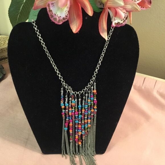 Silvertone Necklace with Multi-Beads - Picture 1 of 5